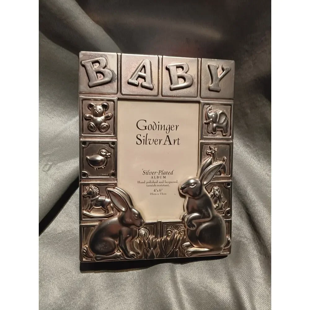 Vintage GODINGER Rabbit Baby Photo Album Silver Plated Nursery Keepsake As-Is